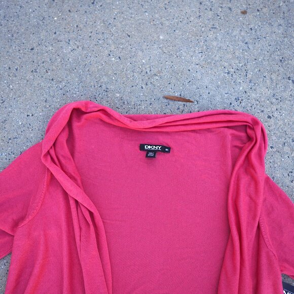 NWT DKNY Silk Cashmere Cardigan M/L Pink High-Low Open Front Cozy Knit $195 - Picture 5 of 16
